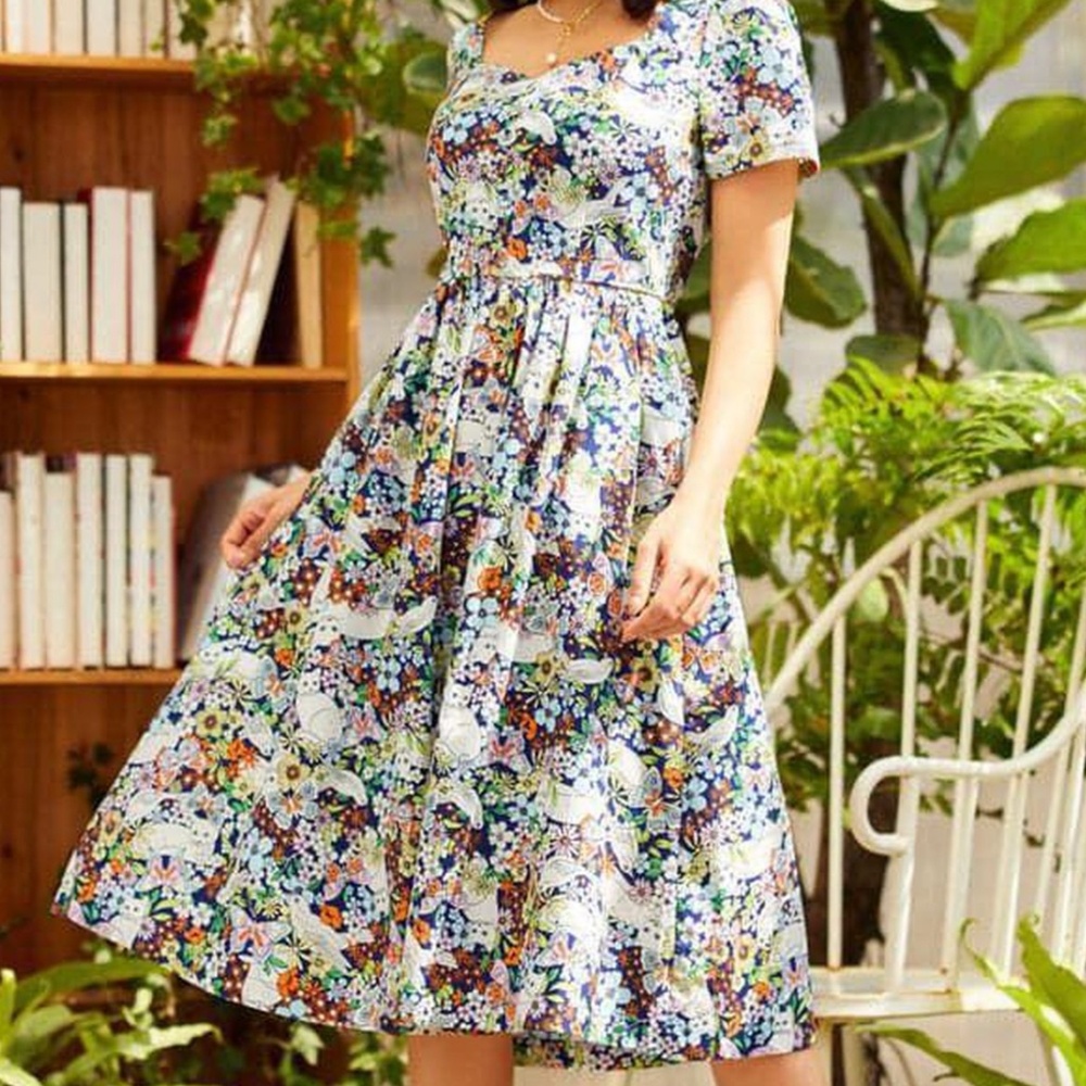 ModCloth fit and flare cat print dress